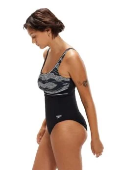 Speedo Shaping Contour Eclipse Printed Swimsuit - Black / White