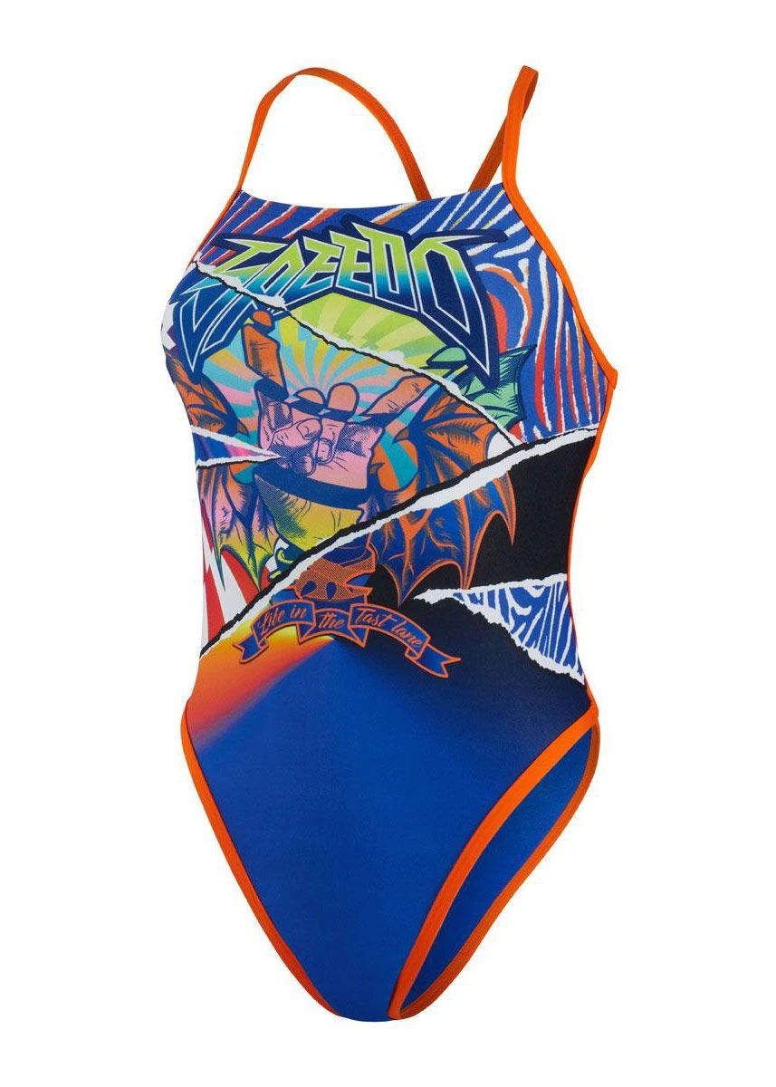 Speedo Fast Lane Placement Ribbonback Swimsuit - Blue Flame/ Salso/ Lime 7 Speedo Fast Lane Placement Ribbonback Swimsuit - Blue Flame/ Salso/ Lime - Image 5