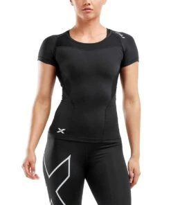 2XU Women's Compression Short Sleeve Top - Black -Outlet Swimsuit Zone Store wa2269a blk blk