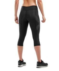 2XU Women's Mid-Rise Compression 3/4 Tights - Black/ Dotted Reflective Logo -Outlet Swimsuit Zone Store wa2865b blk drf bk