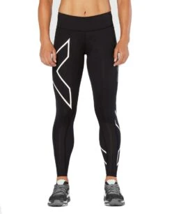 2XU Women's Bonded Mid-Rise Tights - Black/Galaxy White -Outlet Swimsuit Zone Store wa4880b blk gxw 03 1