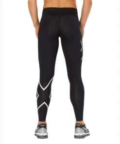 2XU Women's Bonded Mid-Rise Tights - Black/Galaxy White -Outlet Swimsuit Zone Store wa4880b blk gxw 04 1