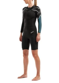 2XU Women's Pro-Swim Run SR1 Wetsuit - Black / Aquarius Teal Print