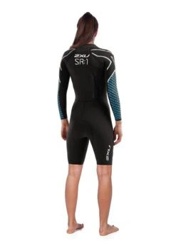 2XU Women's Pro-Swim Run SR1 Wetsuit - Black / Aquarius Teal Print -Outlet Swimsuit Zone Store ww5480c blk arg 01 1