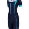 Zone3 Women's Lava Long Distance Full Zip Short Sleeve Tri Suit - Navy / White / Teal -Outlet Swimsuit Zone Store zone3 tri suit front