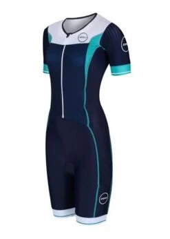 Zone3 Women's Lava Long Distance Full Zip Short Sleeve Tri Suit - Navy / White / Teal